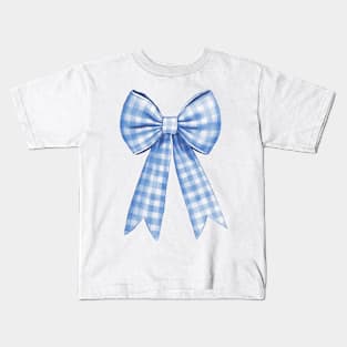 Watercolor Blue Checkered Ribbon Bow Kids T-Shirt